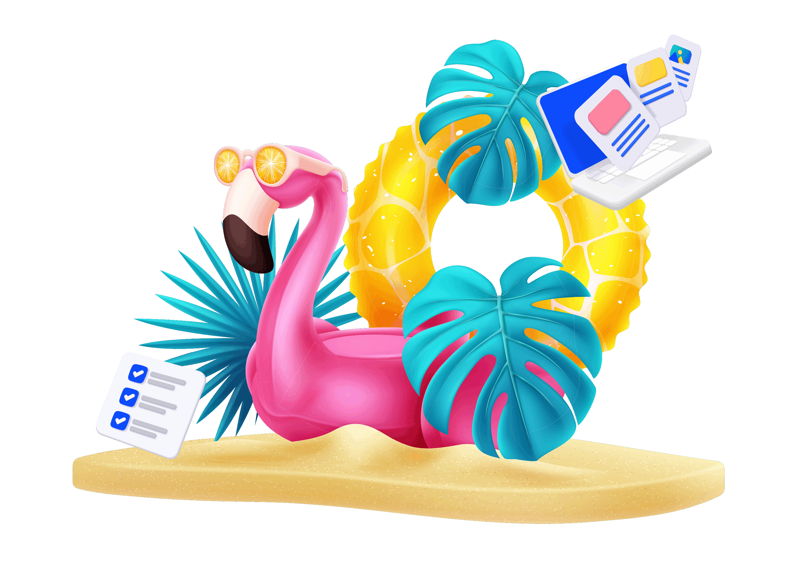 Flamant rose et accessoires